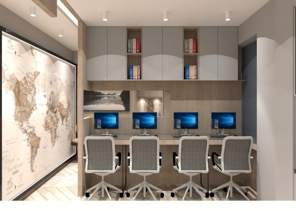 group-of-chairs-with-world-map-in-the-wall